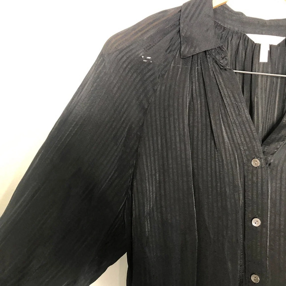 Rebecca Taylor Black Long Sleeve Shadow Stripe Blouse Size Small - Picture 9 of 9